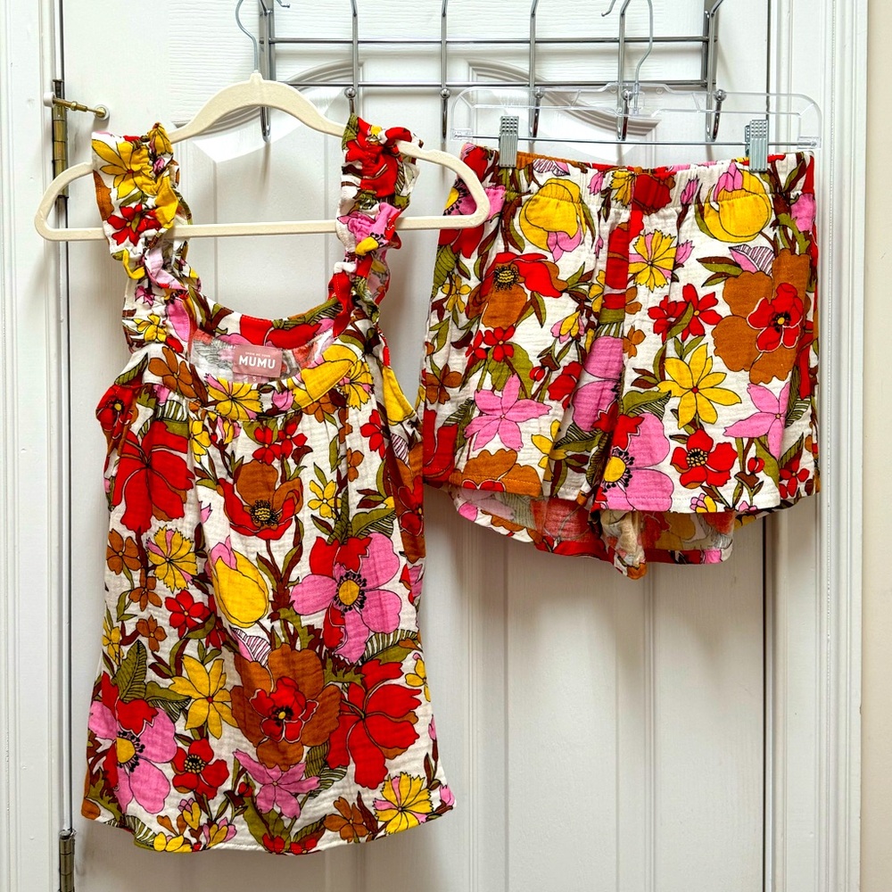 Show Me Your MuMu Mazzy Ruffle Tank/Hendrix Shorts Set in Far Out Floral print